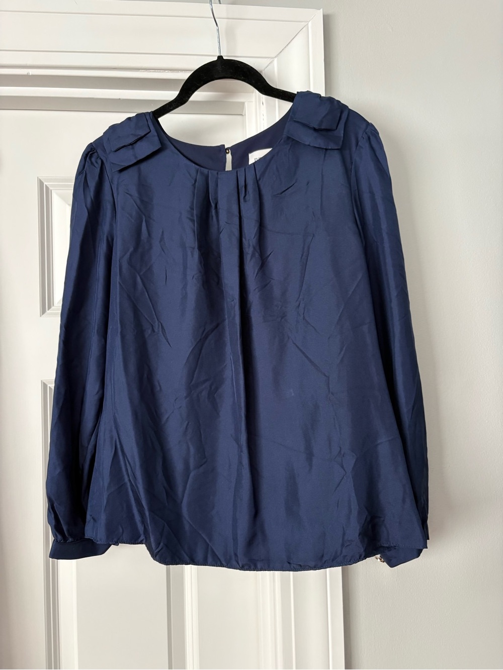 Elizabeth McKay Navy Long-Sleeve Pleated Blouse